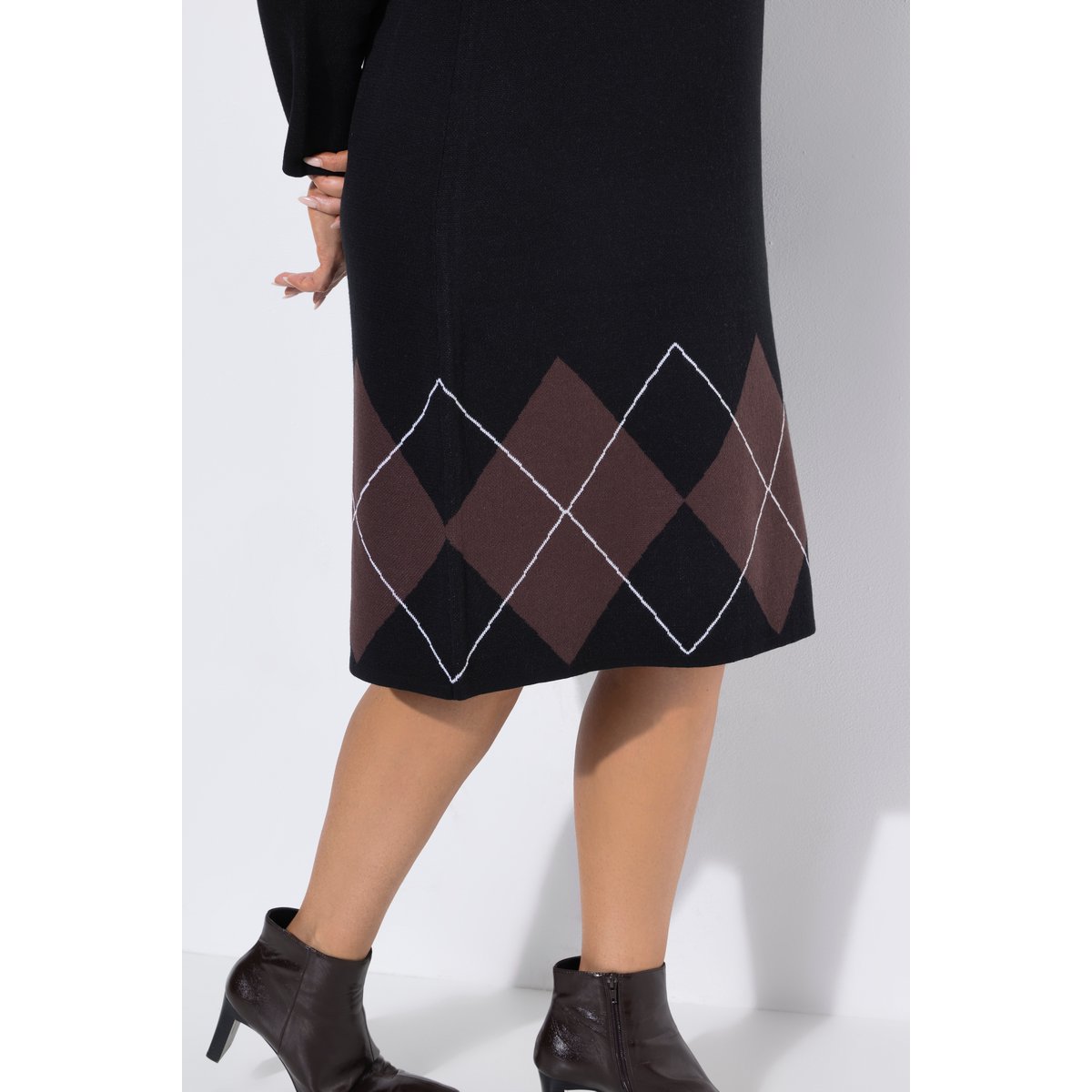 Robe en maille, Jacquard motif losanges noir, ULLA POPKEN