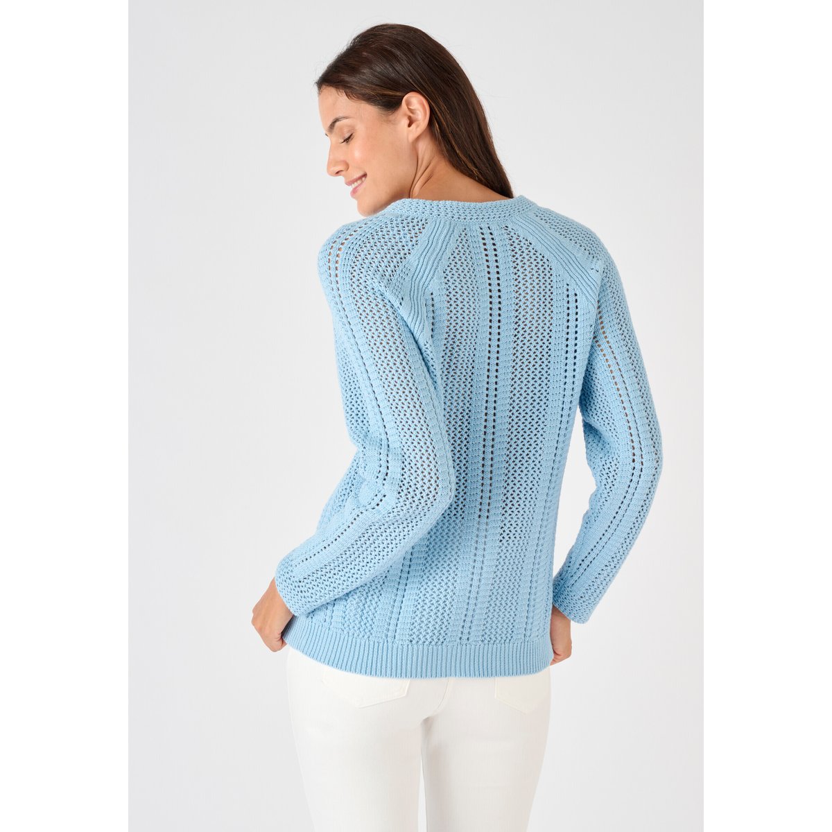 Pull maille ajourée bleu, DAMART