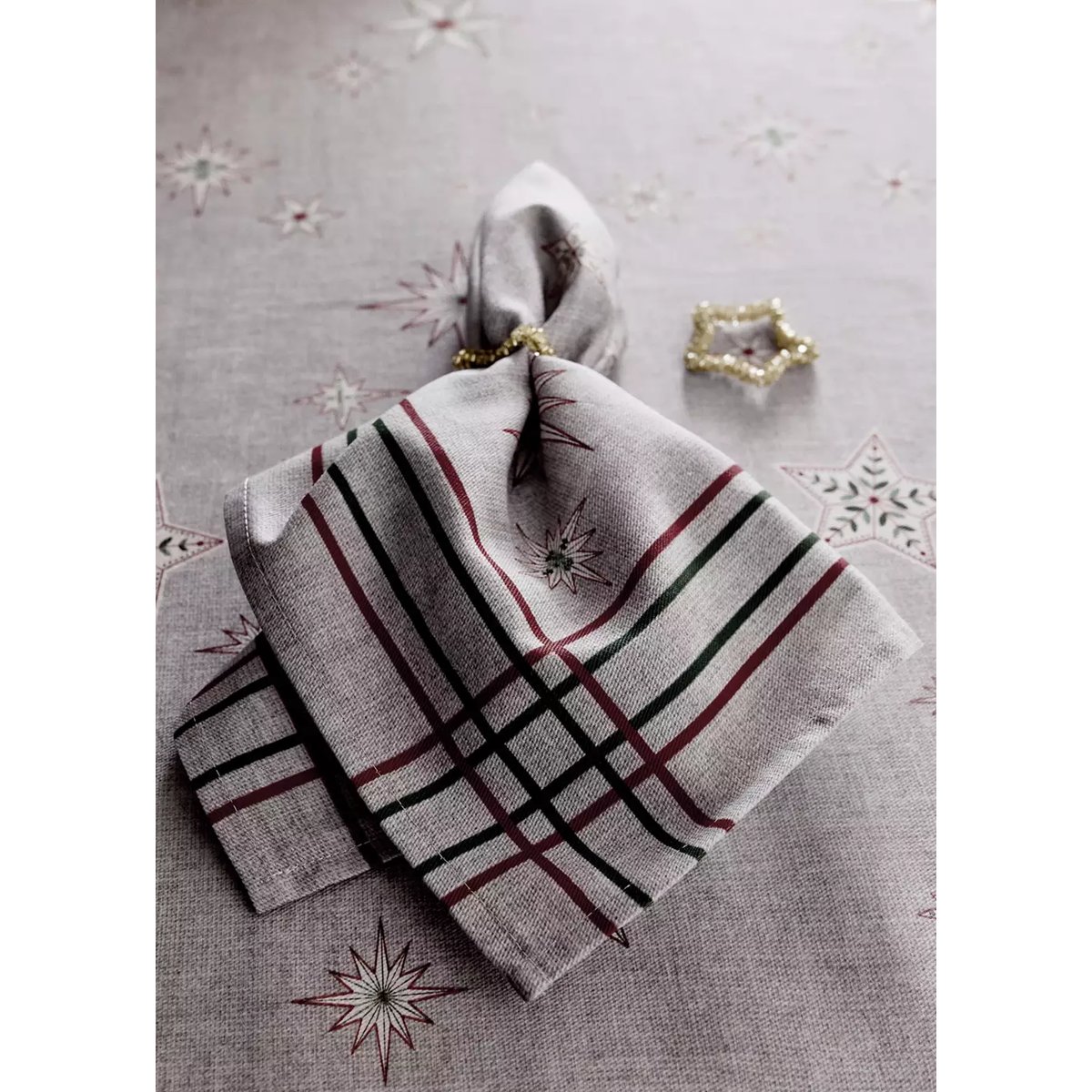 Serviettes de table en coton imprimé étoiles gris, MANGO HOME