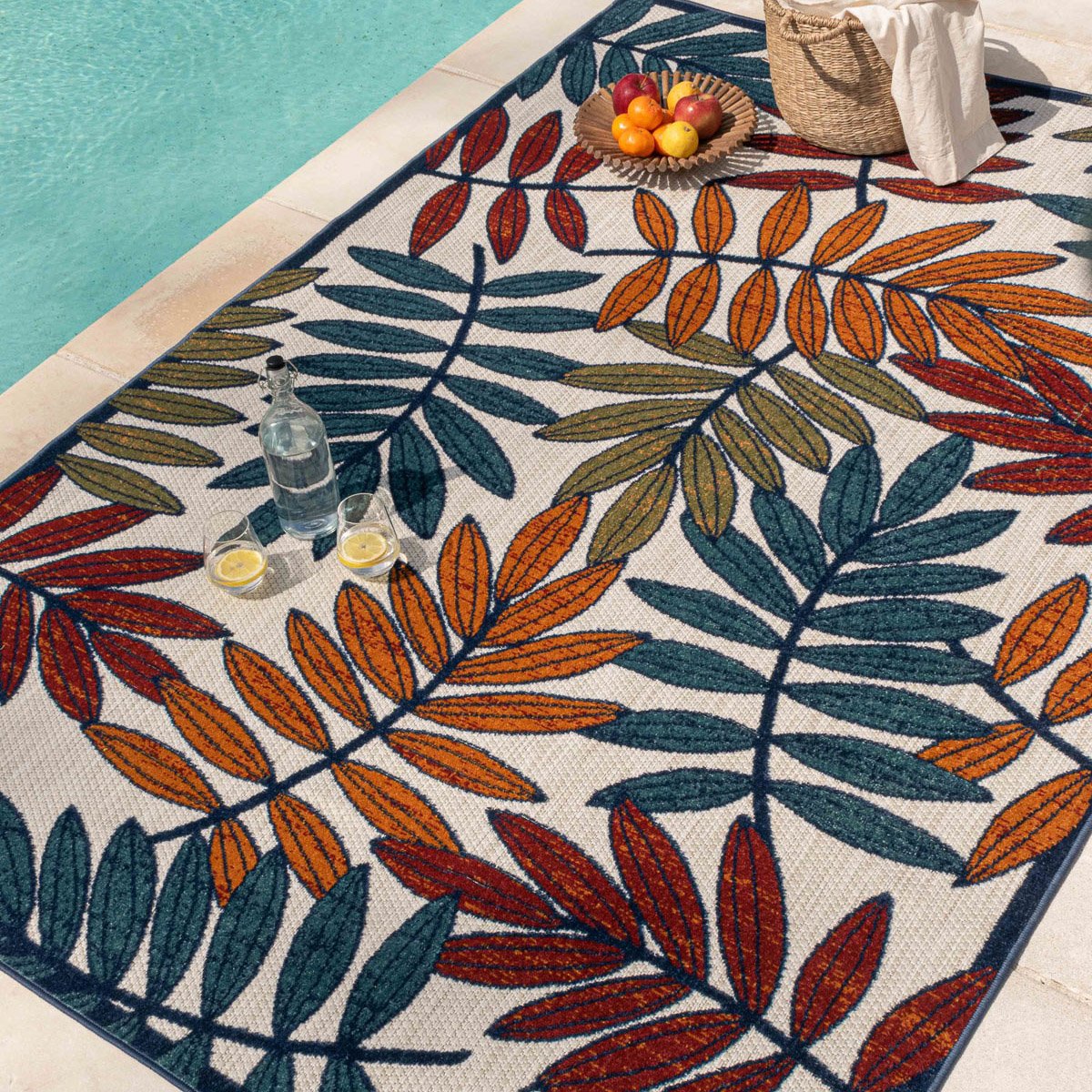 Tapis extérieur intérieur motif feuille CABANA multicolore, NAZAR RUGS