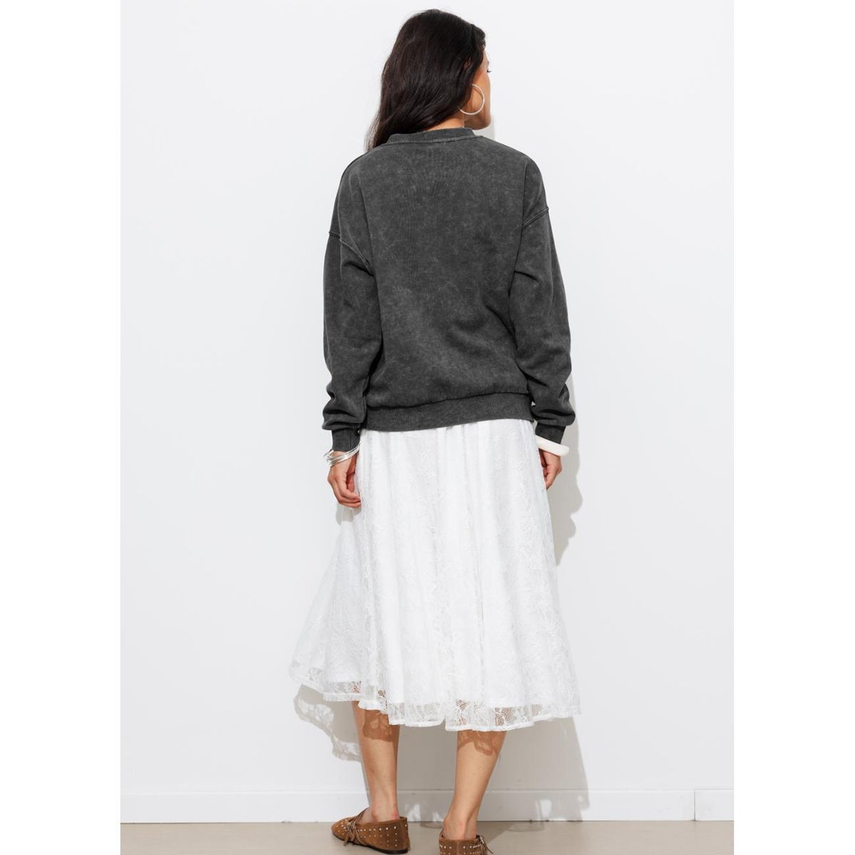 Sweat-shirt message wonderful imprimé gris, PROMOD