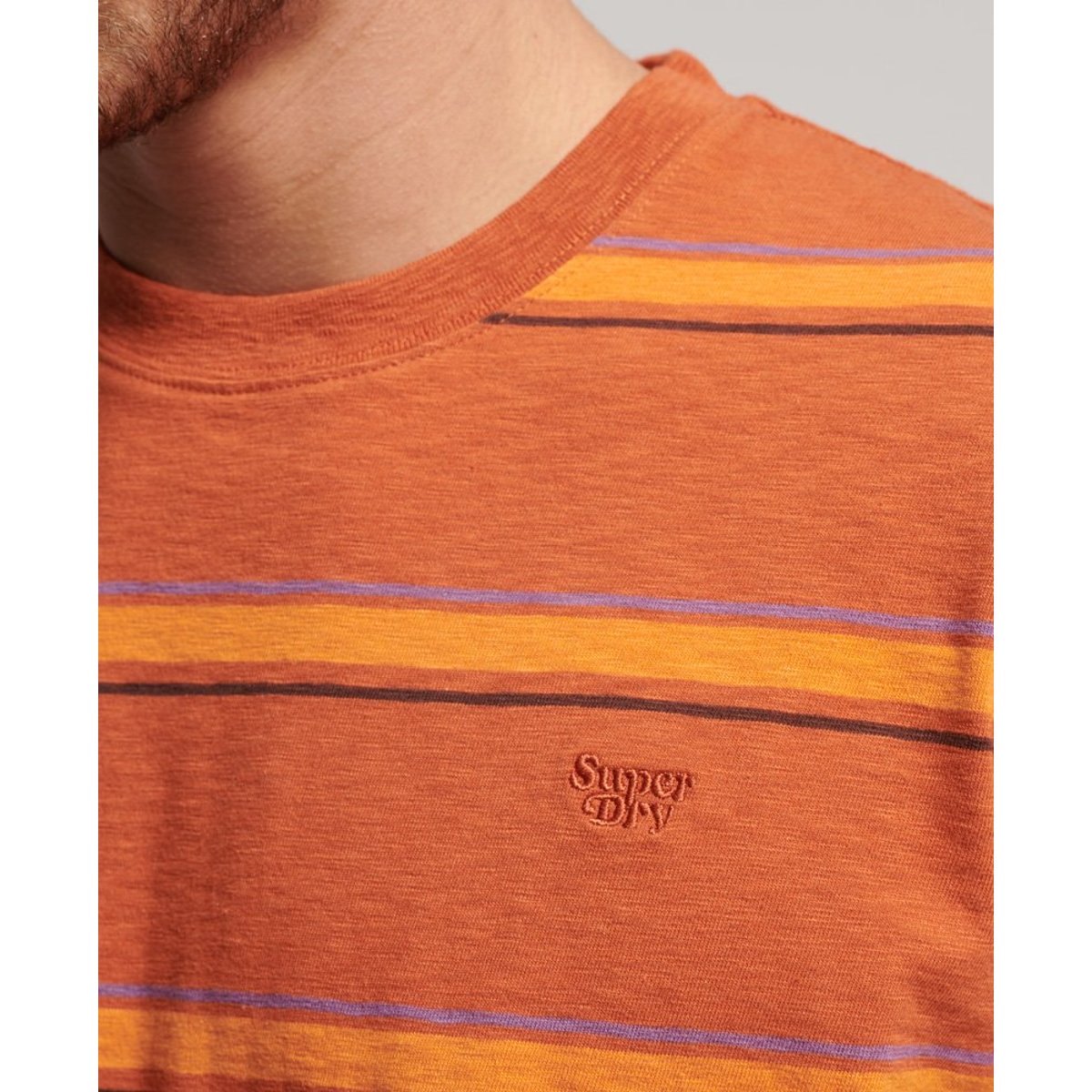 Haut à rayures texturé Vintage en coton bio rayé marron cannelle fumée, SUPERDRY