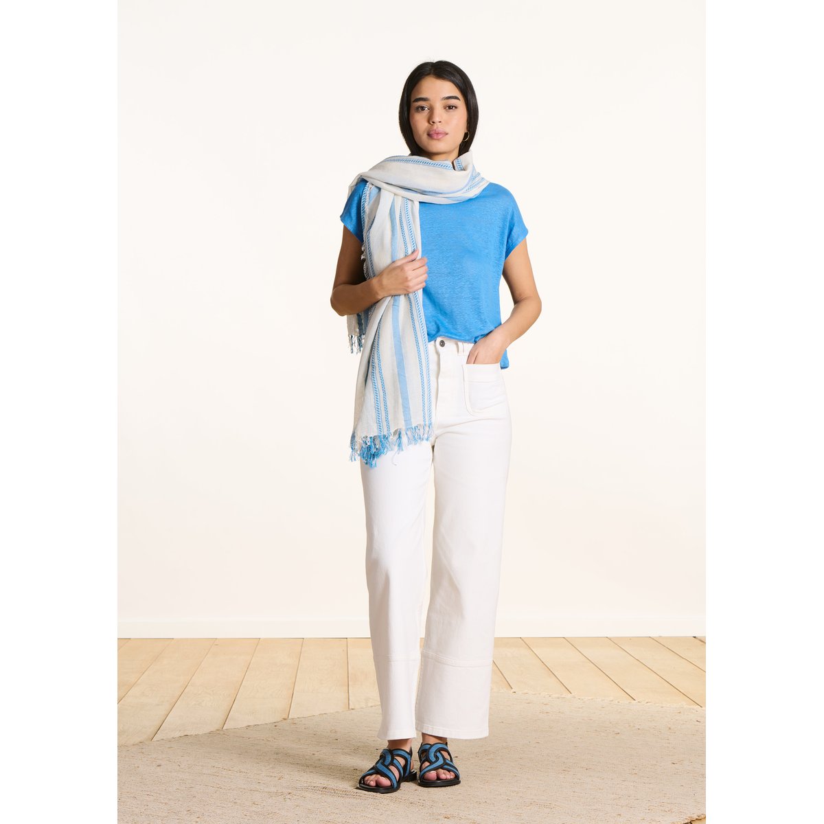 Foulard en coton à rayures riviere, LA FEE MARABOUTEE