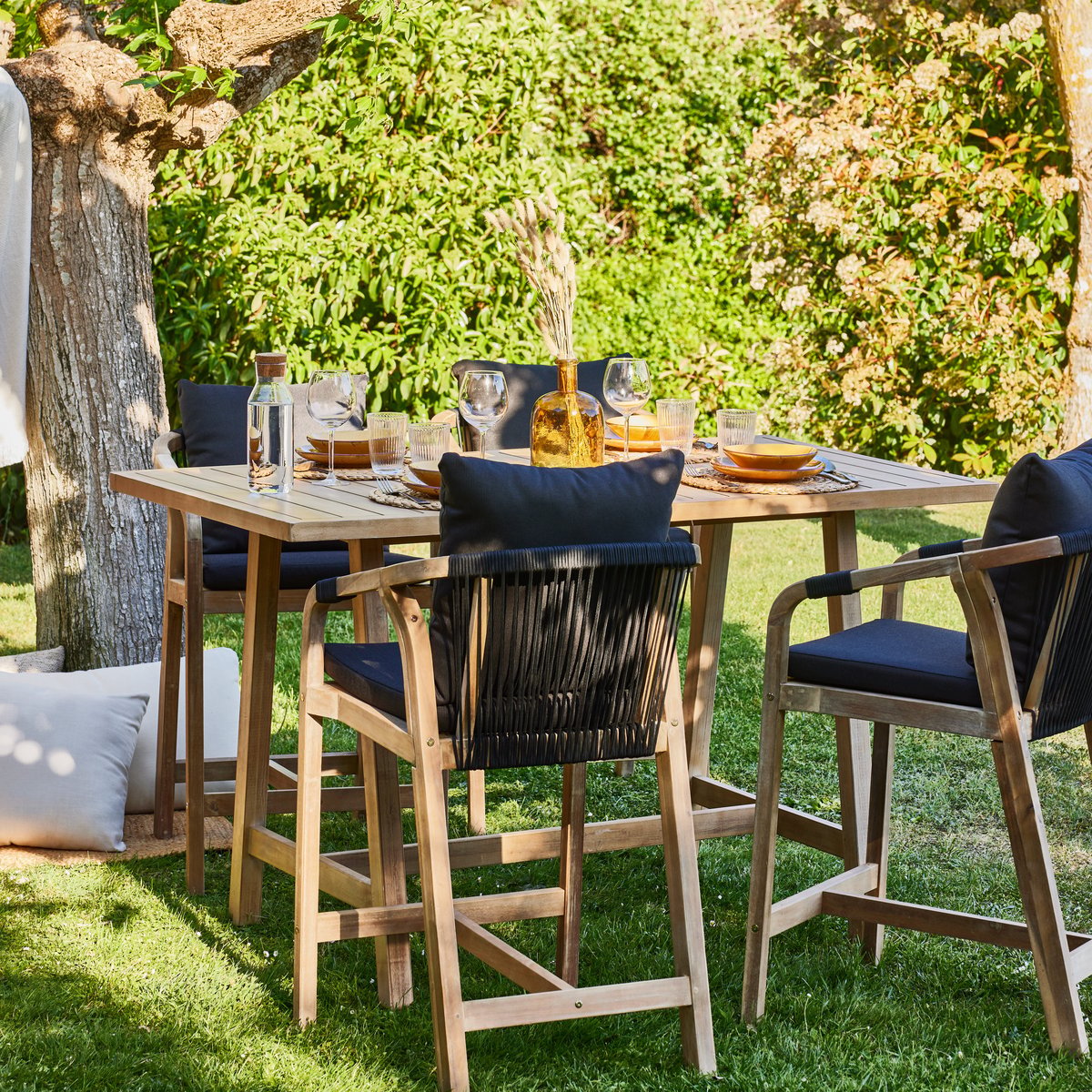 Salon de jardin, 4 chaises, ZANZIBAR bois clair, DEFORA HOME