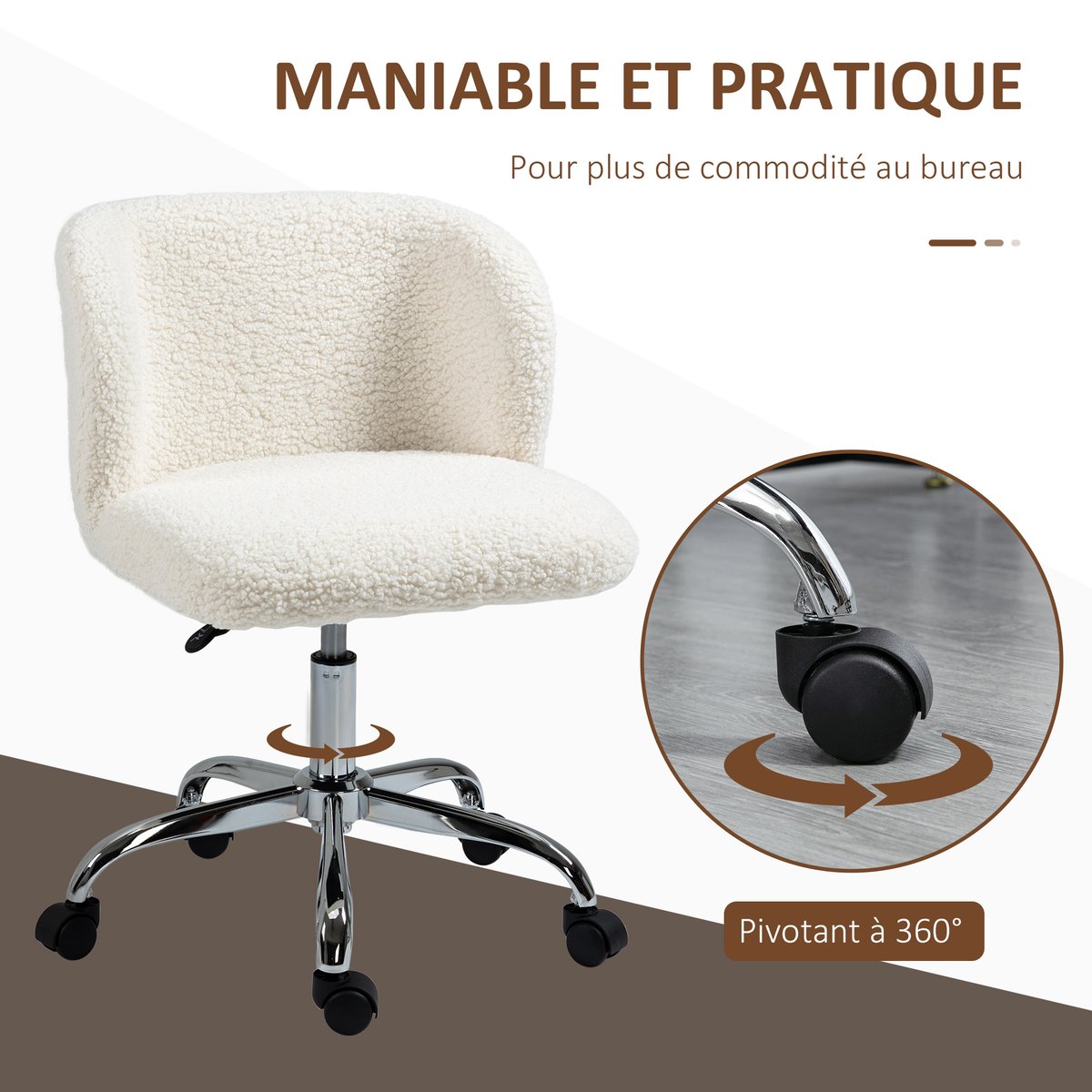 Chaise de bureau Polyester Blanc blanc, HOMCOM