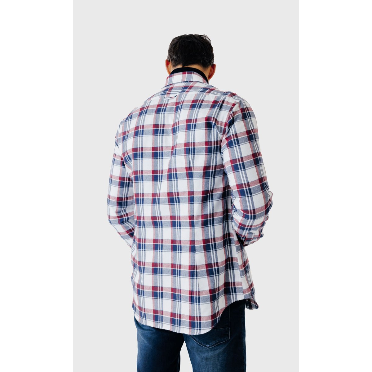 Chemise Regular fit sport grands carreaux en cotton gratté bleu marine, ACROSS