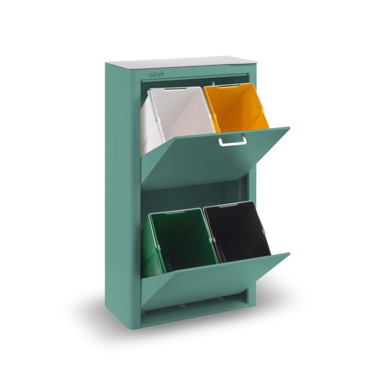 Poubelle de tri cuisine 4 compartiments, capacité 80 L, CUBEK, un meuble grande capacité pour organiser le tri des déchets turquoise, DON HIERRO