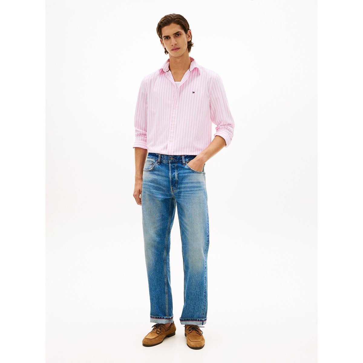 Chemise coupe standard en popeline rayé rose, TOMMY HILFIGER