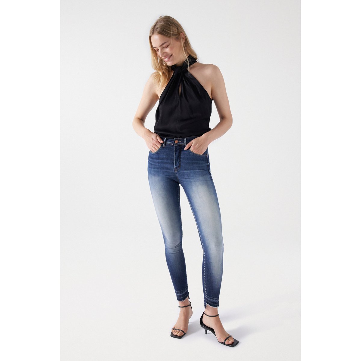 JEAN FAITH PUSH IN CROPPED SKINNY bleu foncé, SALSA JEANS
