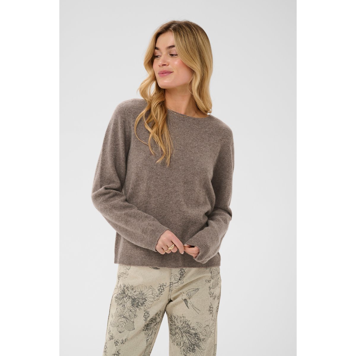 Pullover tricoté marron java melange, CREAM