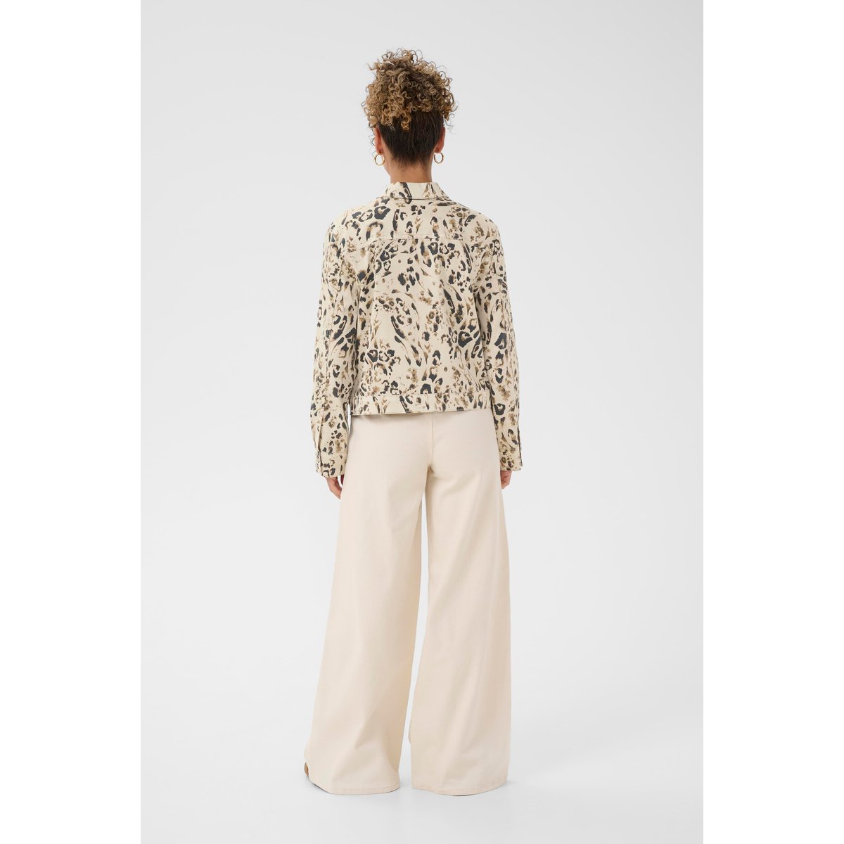 Veste en jean beige oatmeal leopard, CREAM