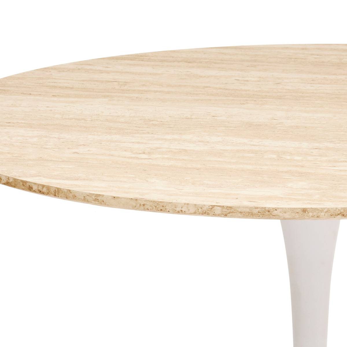 Table à manger ronde 4 places effet travertin ELIAS blanc, ATMOSPHERA
