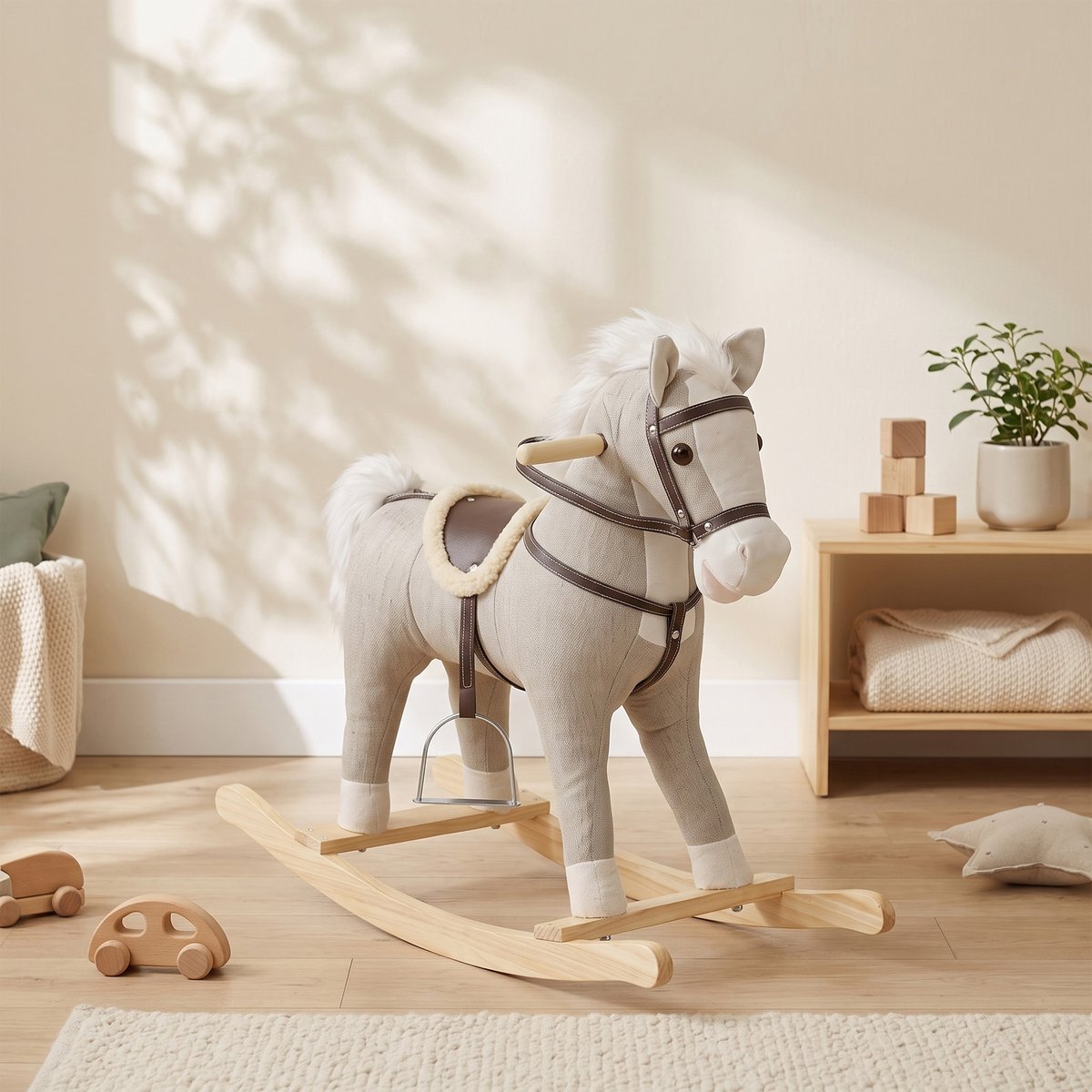 Cheval à bascule pour enfants Tissu aspect gris, AIYAPLAY