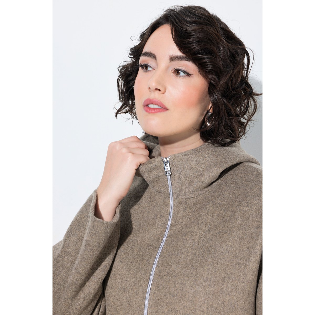 Veste en laine mélangé, coupe évasée, capuche marron pâle, ULLA POPKEN
