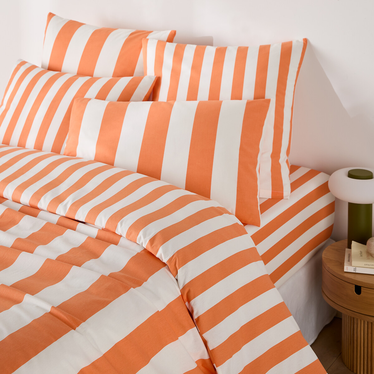 Housse de couette en coton, imprimé rayures, HENDAYE ORANGE rayé orange, LA REDOUTE INTERIEURS