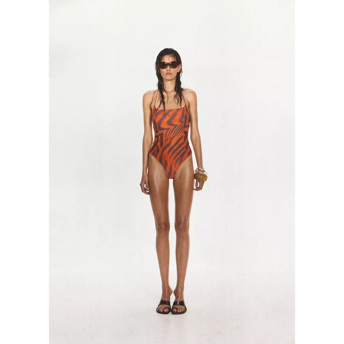 Maillot de bain halter imprimé animal orange, MANGO
