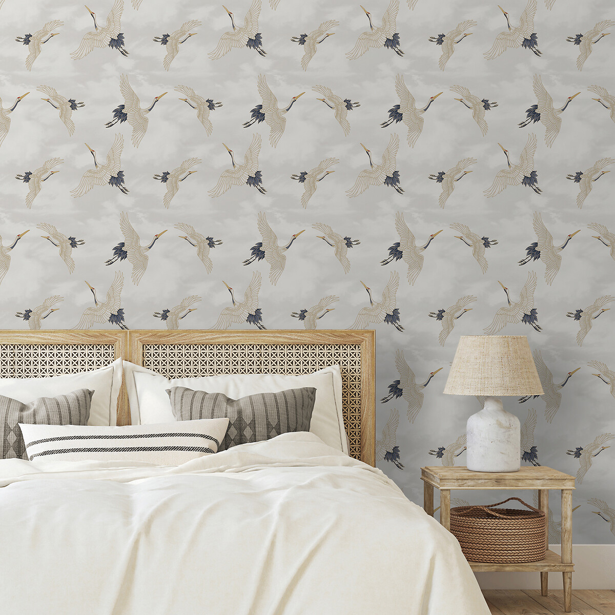 Cranes White Wallpaper white, CATHERINE LANSFIELD