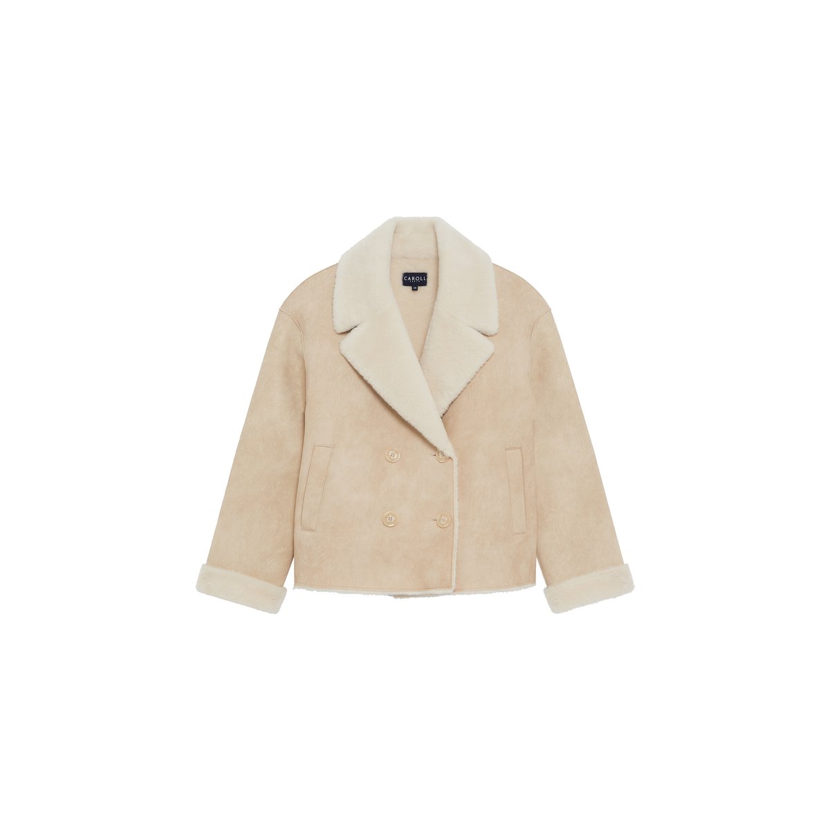 Manteau droit col tailleur GICELAND sable, CAROLL