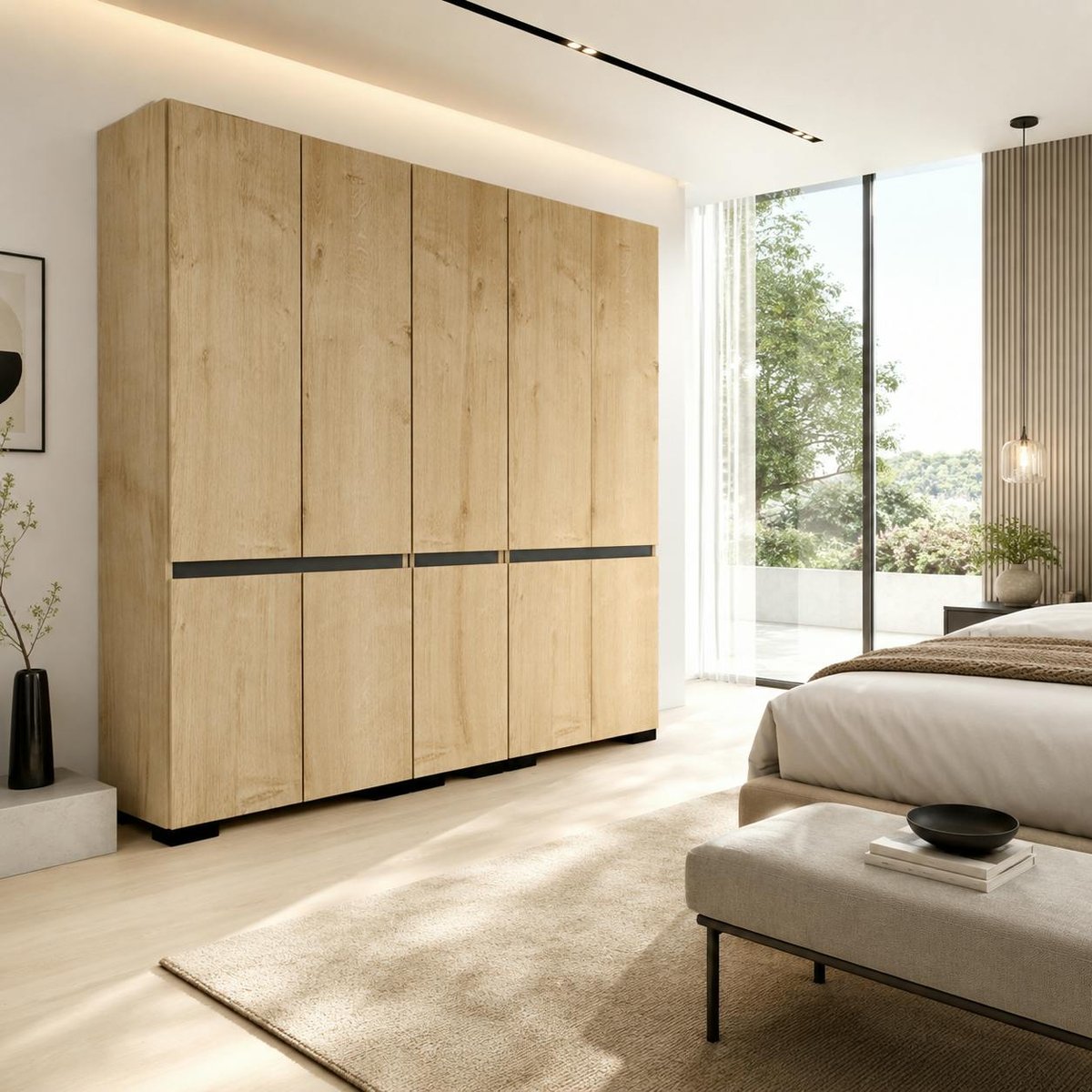Dressing 10 portes 2 tringles décor chêne et anthracite 225 cm BYRON chêne, PIER IMPORT