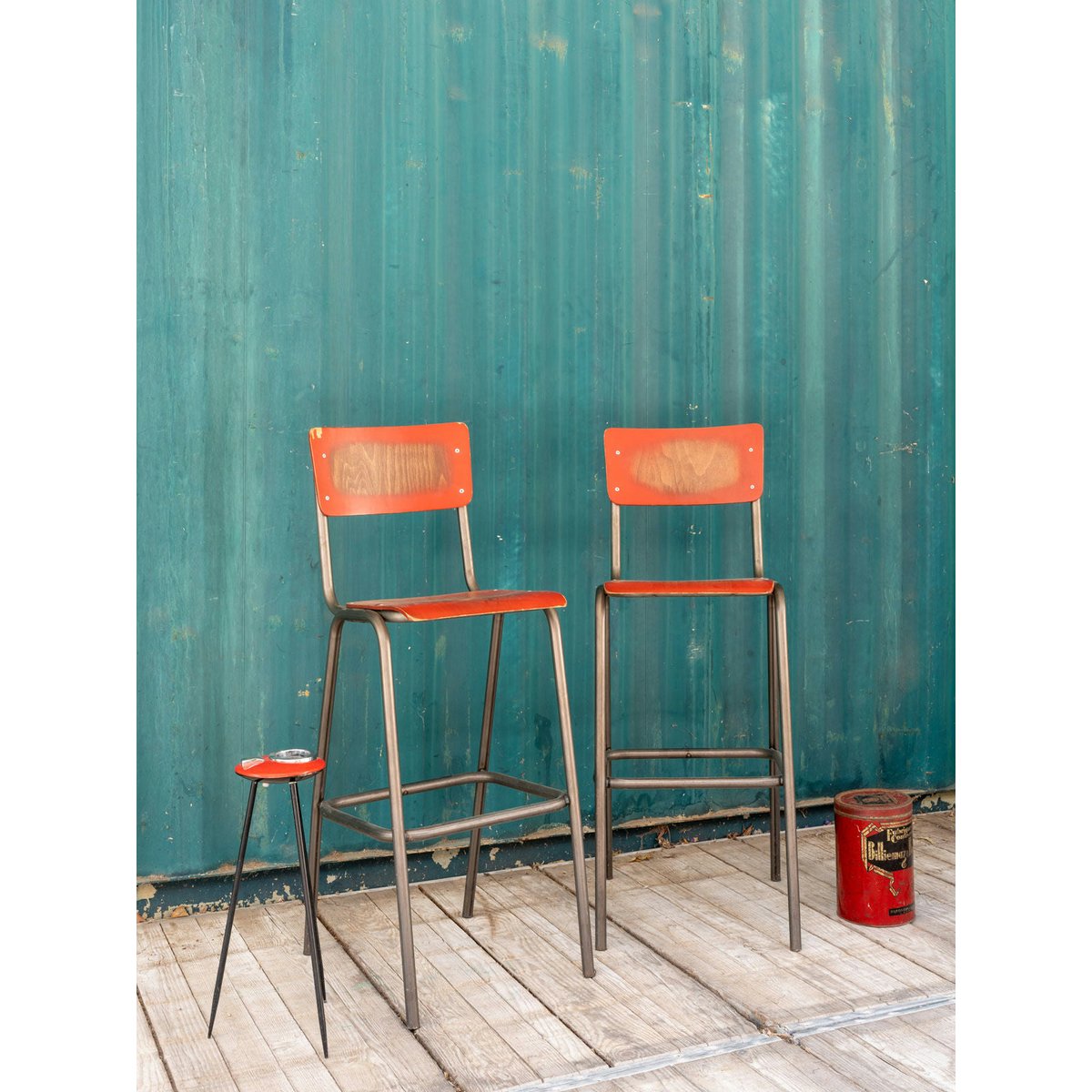 Paire de chaises hautes en bois et métal Alma N°1710 - Bon état gris, DEBONGOUT