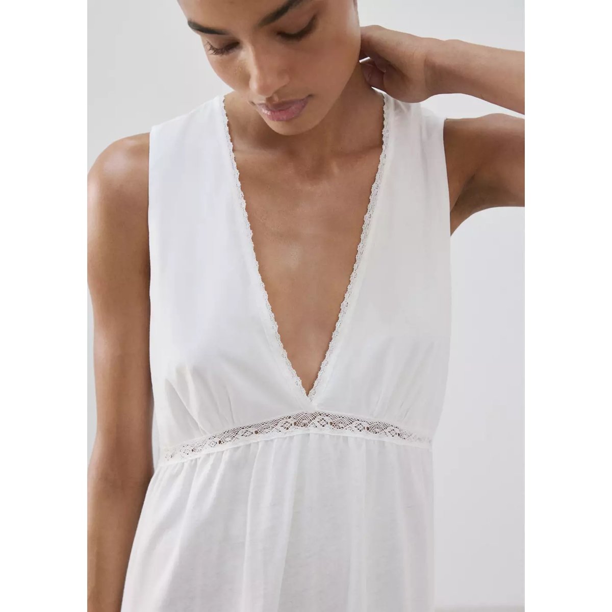 Nuisette coton dentelle blanc, MANGO