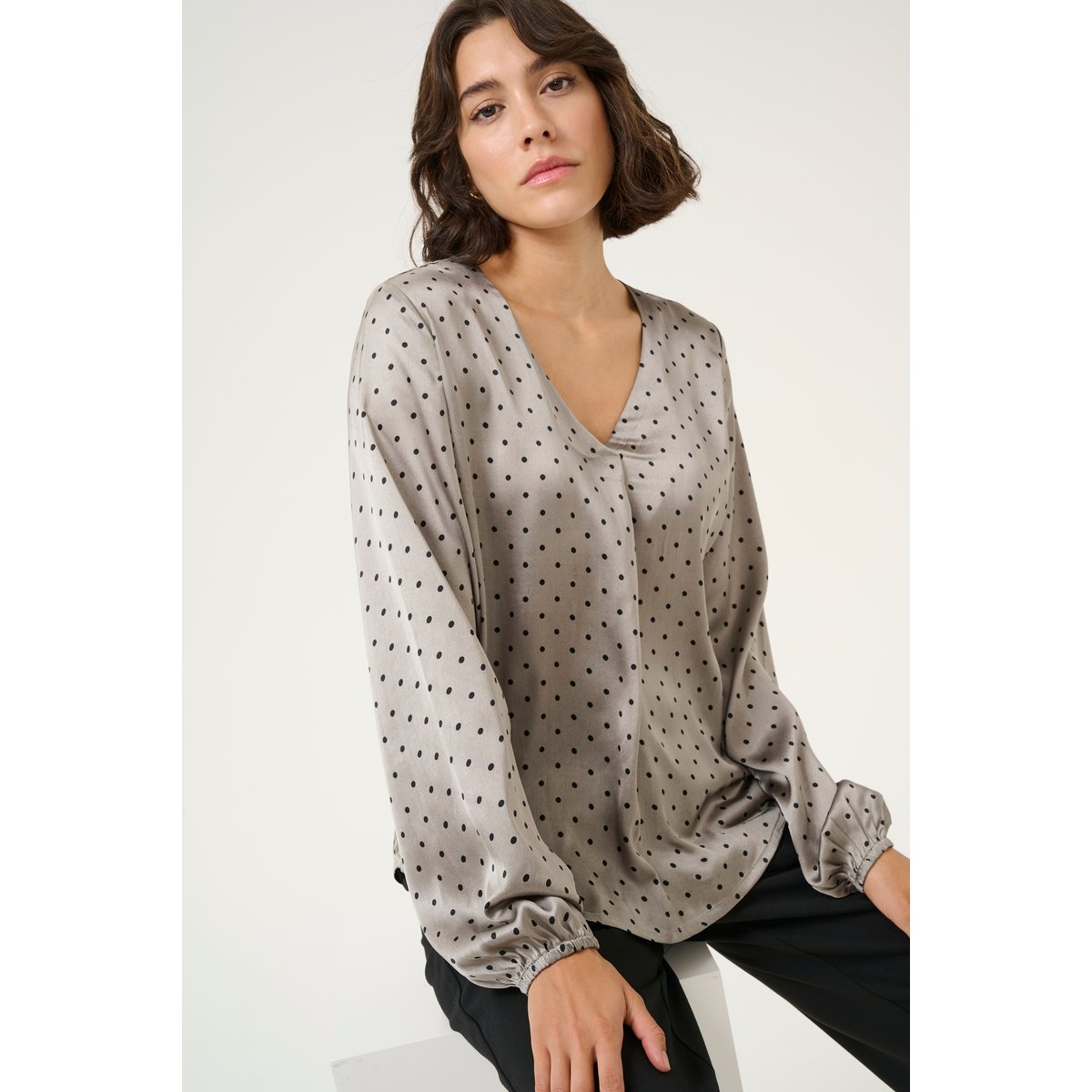 Sleeveless blouse gris/noir a pois steeple gray/black dot, KAFFE