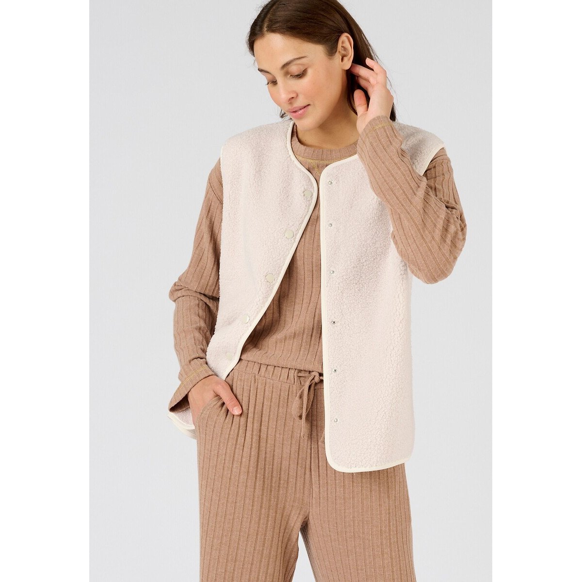 Veste sans manches moutonnée THERMOLACTYL blanc cassé, DAMART