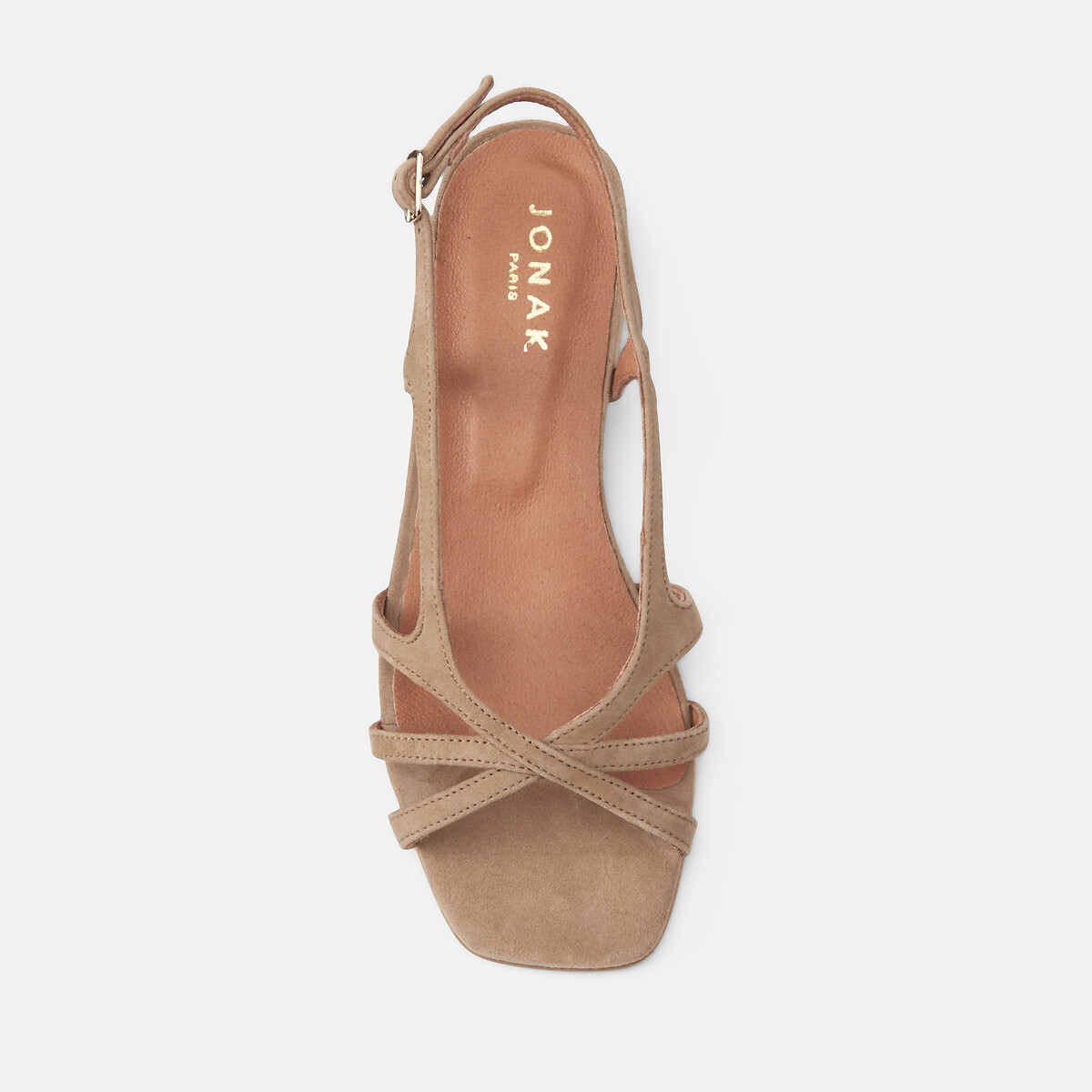Sandali con tacco basso in pelle scamosciata Argos cammello, JONAK