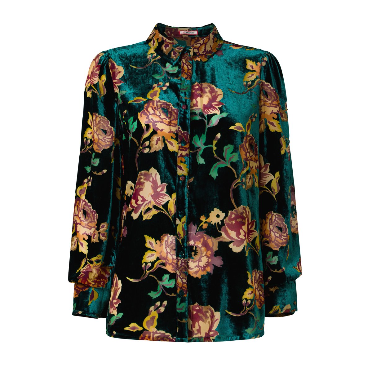 Blouse à Col en Velours Dévoré Fleuri vert, JOE BROWNS