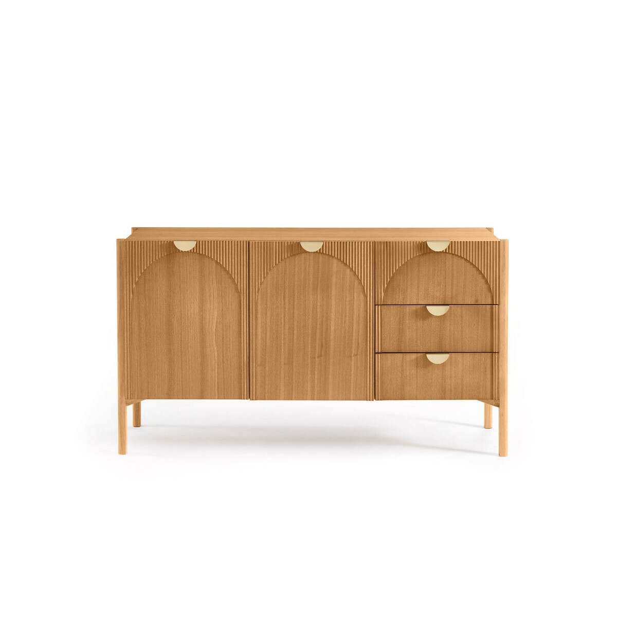 Buffet bas en placage 2 portes 3 tiroirs 135 cm, LOLA marron clair, BOBOCHIC