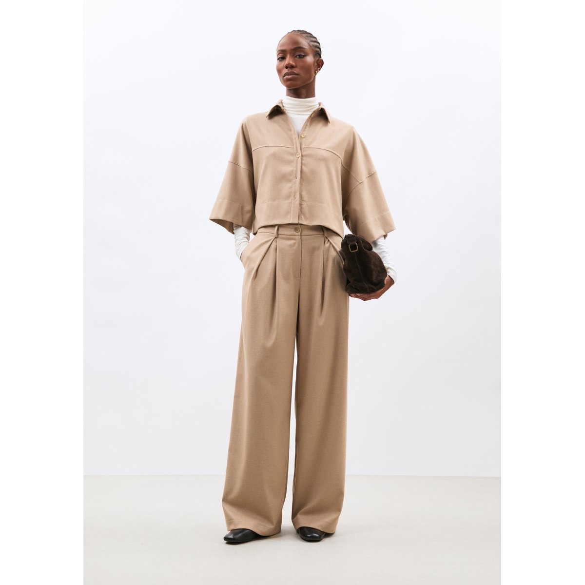 Pantalon large en flanelle sable, HUMILITY