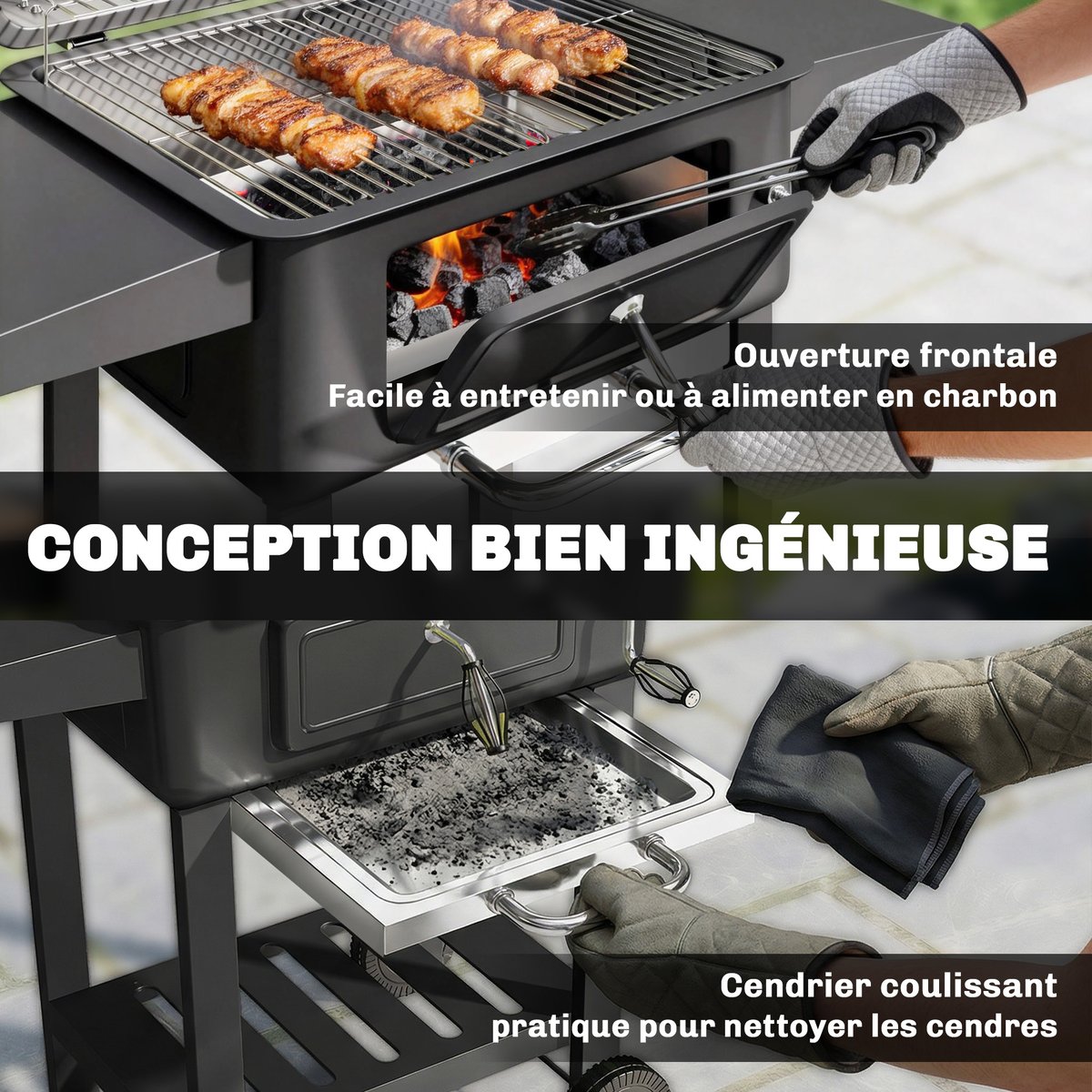 Barbecue au charbon de bois Métal Noir noir, OUTSUNNY