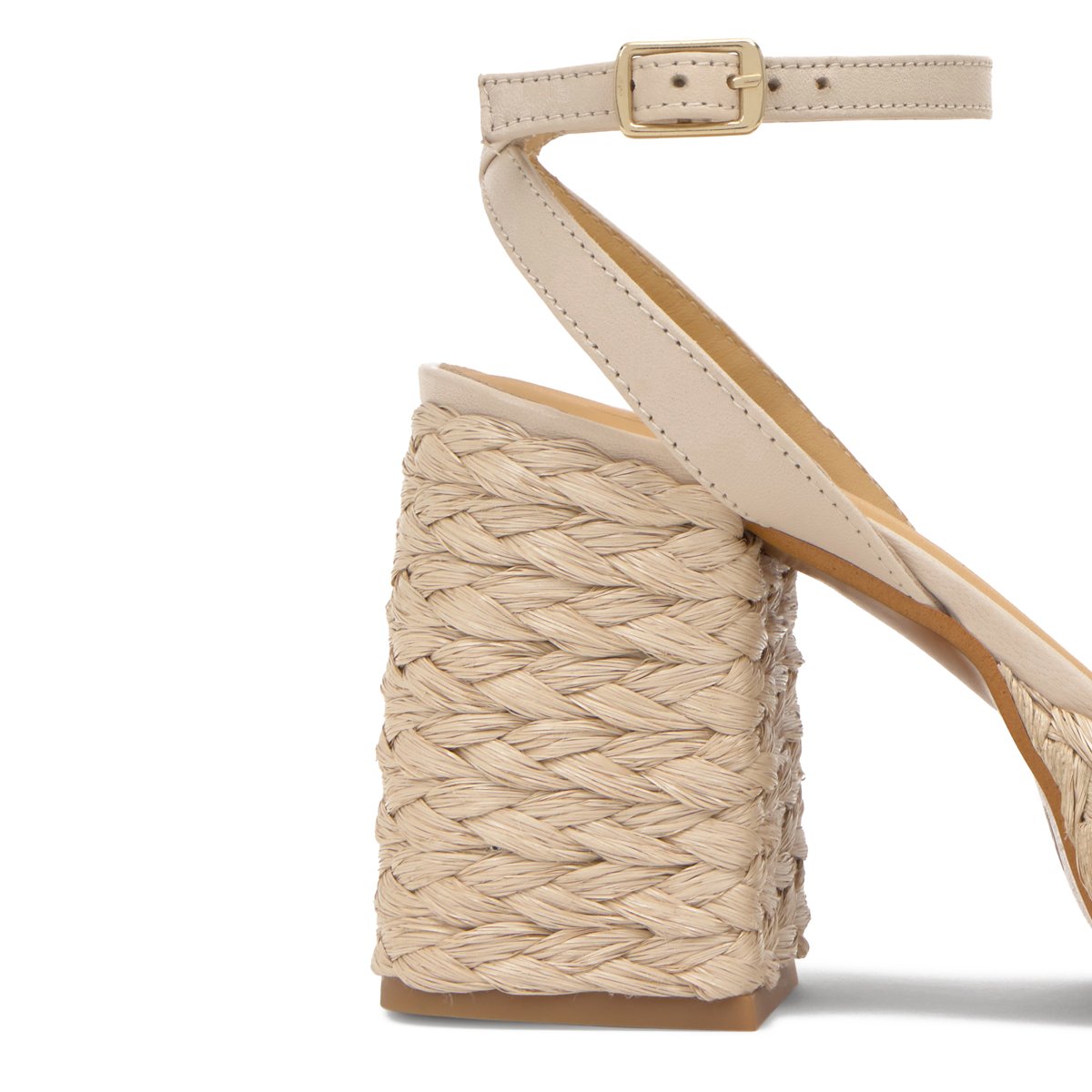 Sandales à talon en raphia naturel tressé et bride cheville VALERIETTE PLATFORM crème, CASTANER