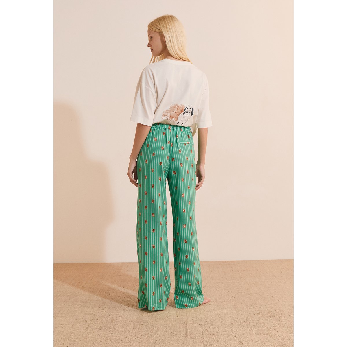 Pantalon de pyjama à motifs chiens ROBY vert, ETAM