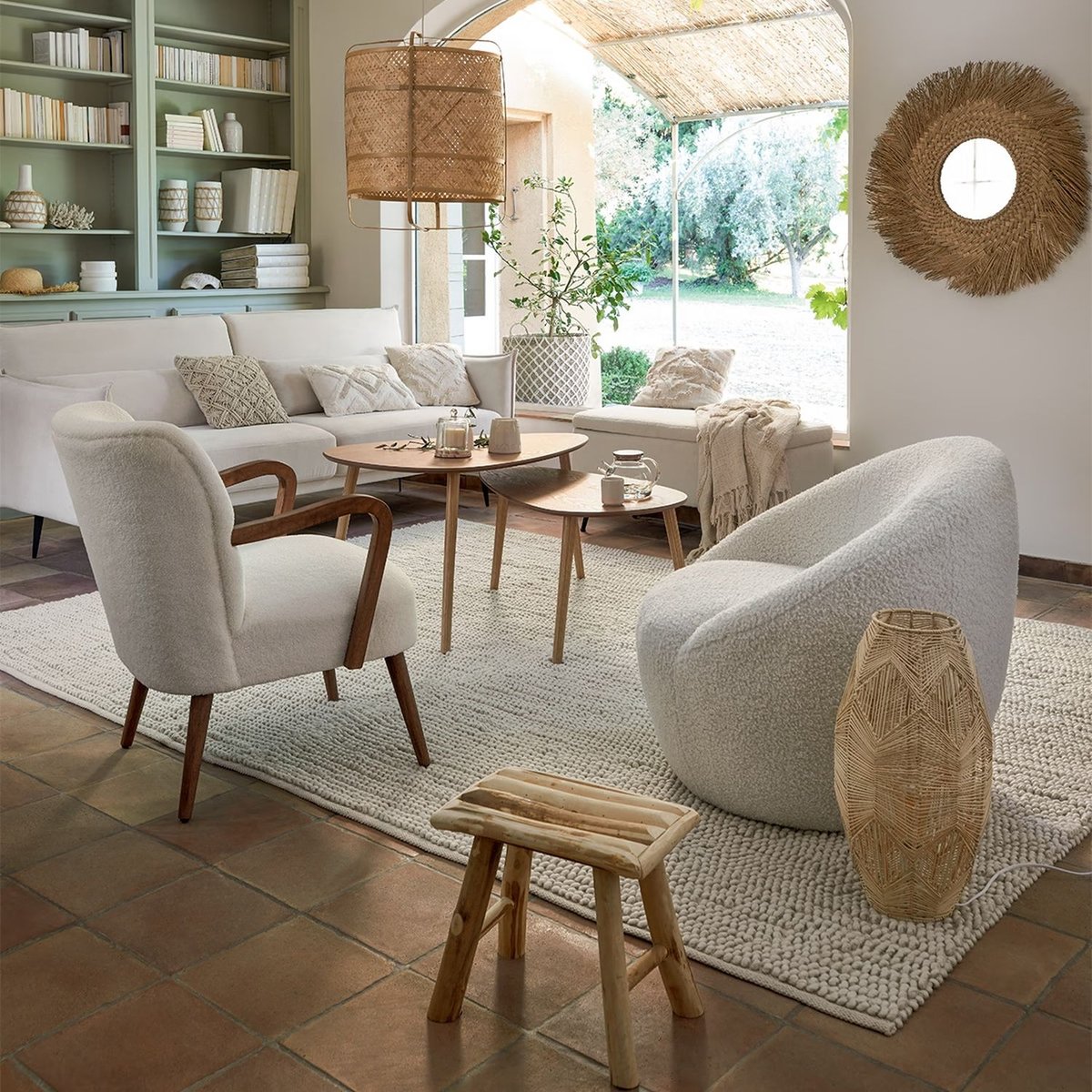Lot de 2 tables basses gigognes ovales plateau effet bois MILEO beige, ATMOSPHERA