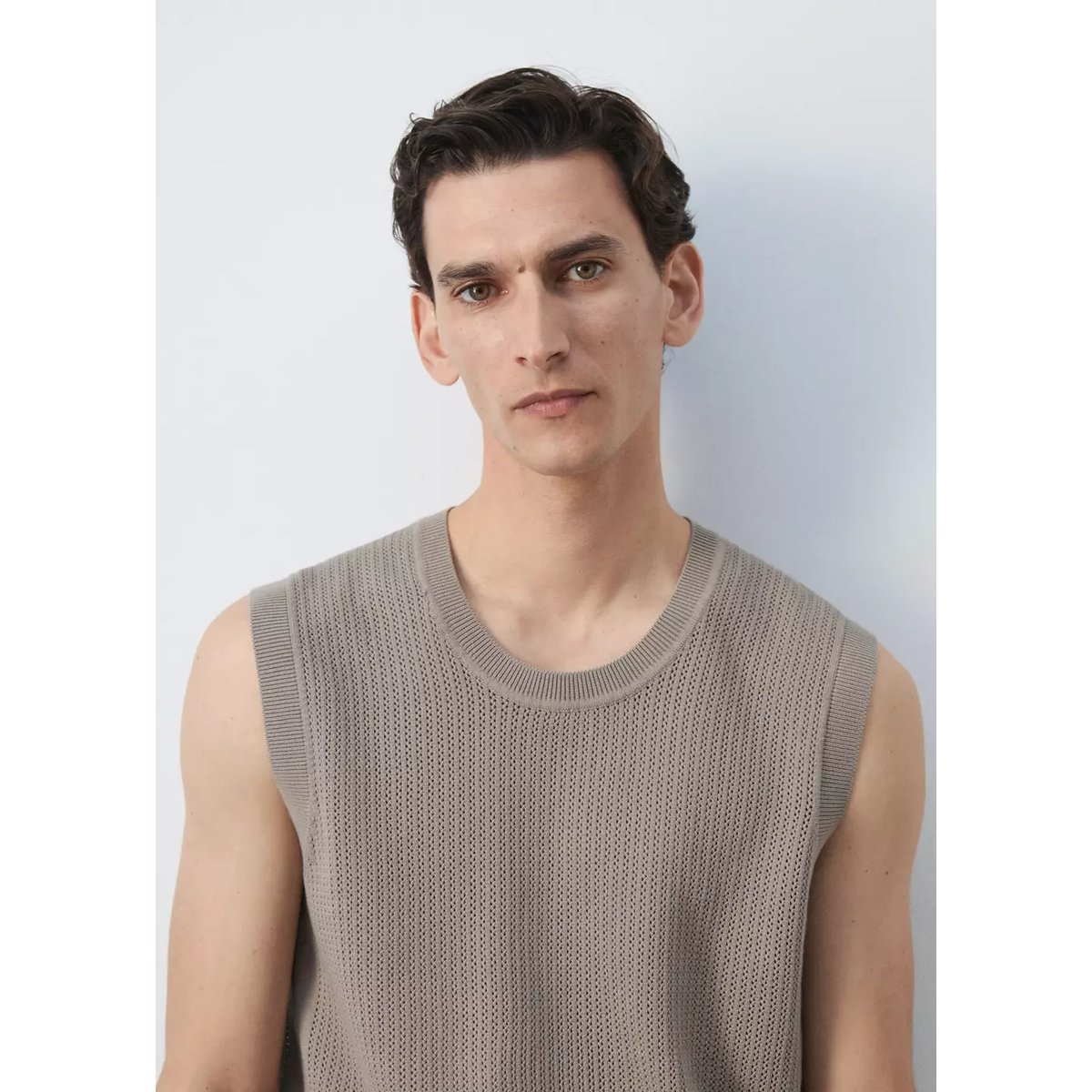 T-shirt 100 % coton en maille fine marron moyen, MANGO MAN