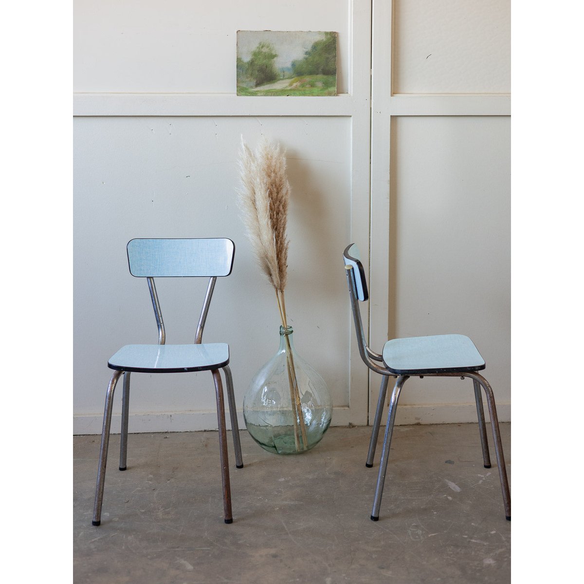 Paire de chaises en formica Alma N°1948 - Bon état bleu clair, DEBONGOUT