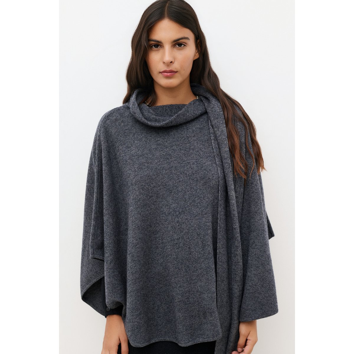 Poncho ample col roulé HICHARPA gris, CAROLL