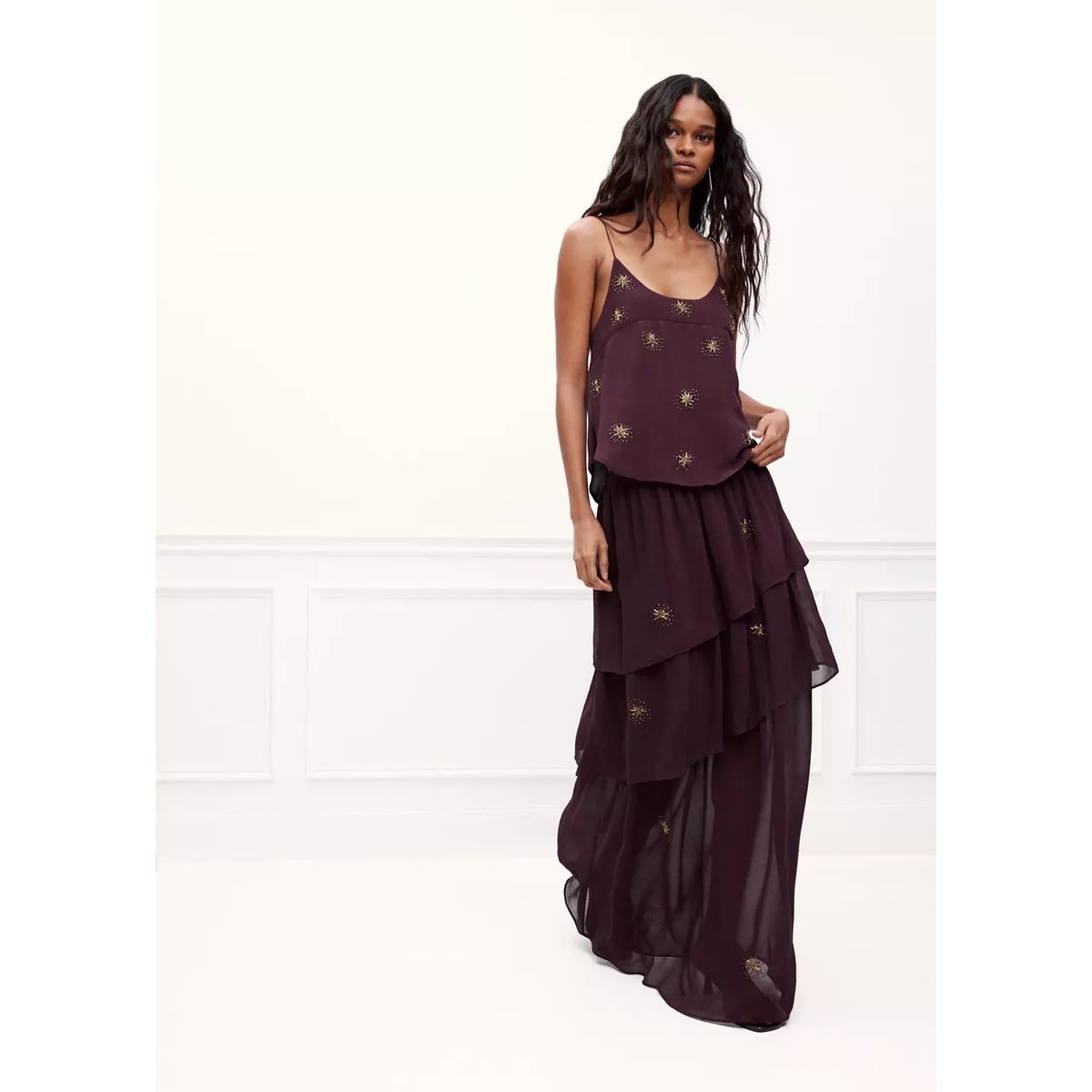 Top en mousseline brodé marron, MANGO TEEN
