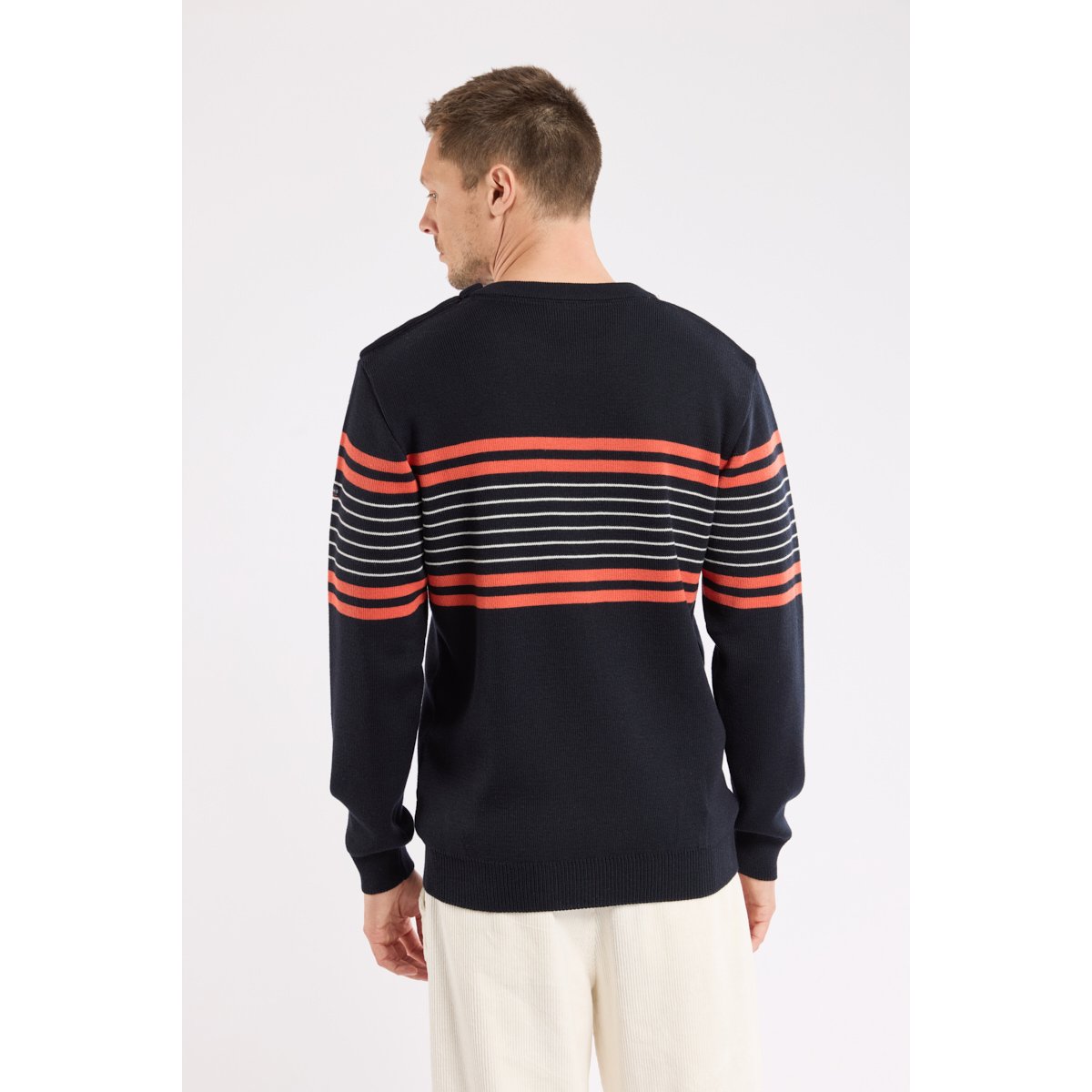 Pull marin rayé en laine pour homme navire/paprika h25/milk, ARMOR-LUX