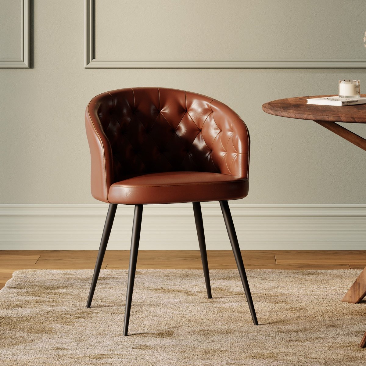 Chaise en cuir de buffle et pieds en métal - ANATOLE marron, MAISON PAVANE
