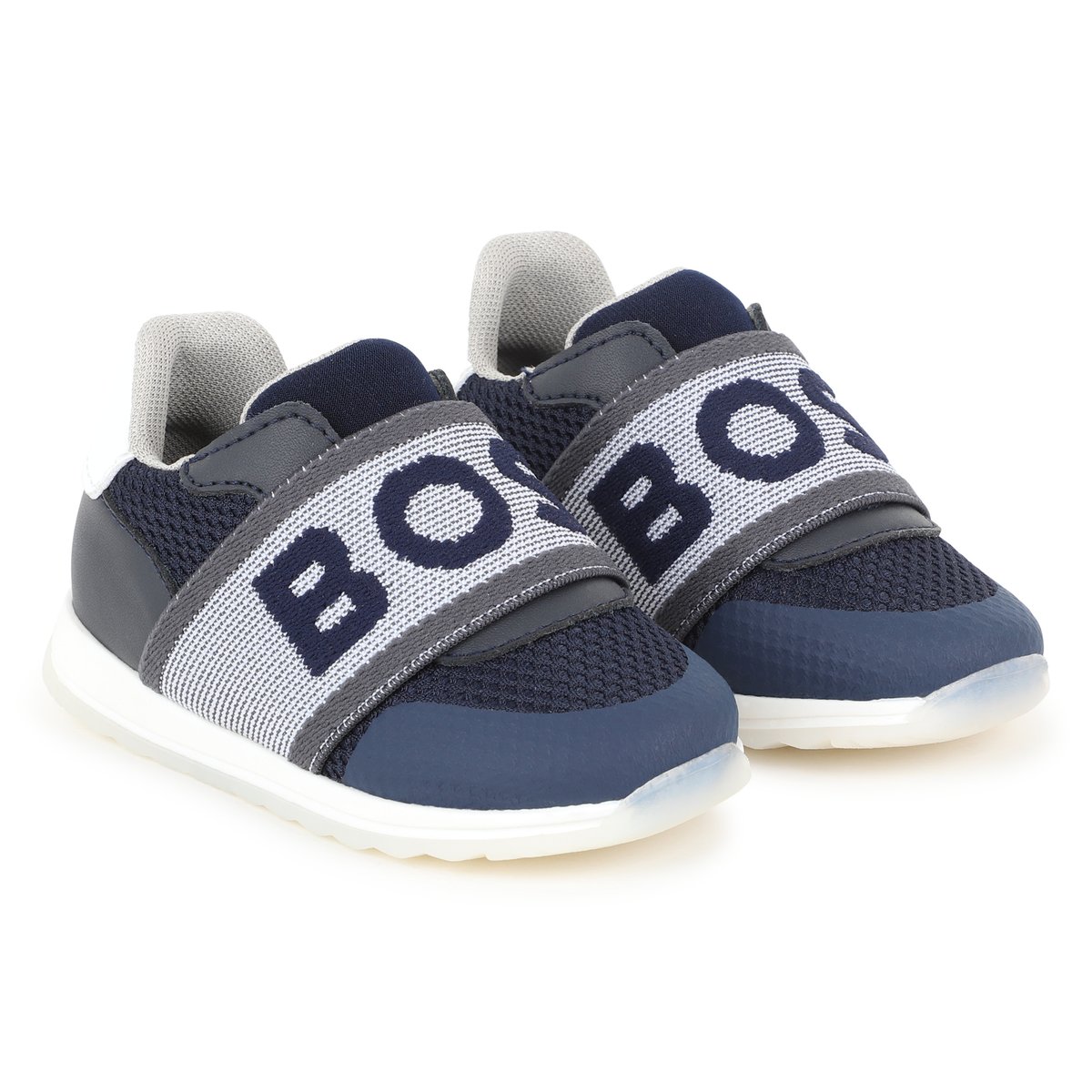 Sneakers con elastico logato bleu cargo, BOSS KIDSWEAR