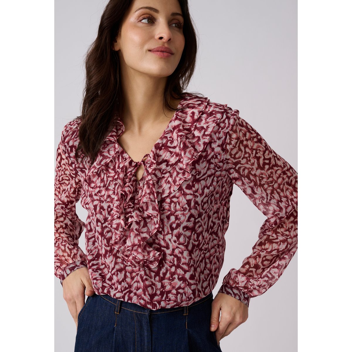Blouse voile imprimé tachiste rouge bordeaux imp., DAMART
