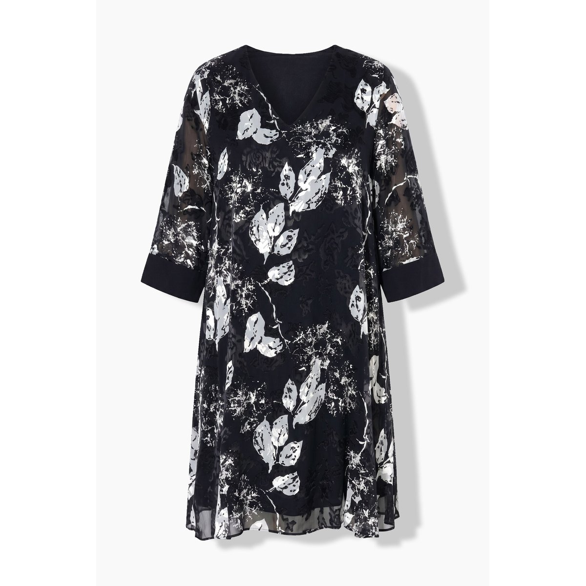 Robe en soie mélangée dévorée noir, ULLA POPKEN