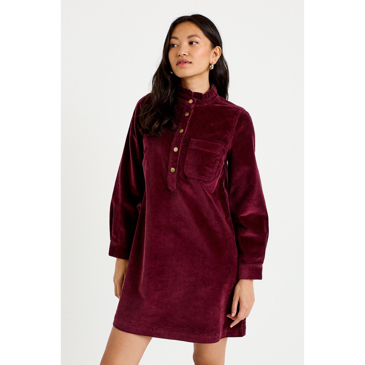 Robe droite velours col montant bordeaux, CACHE CACHE
