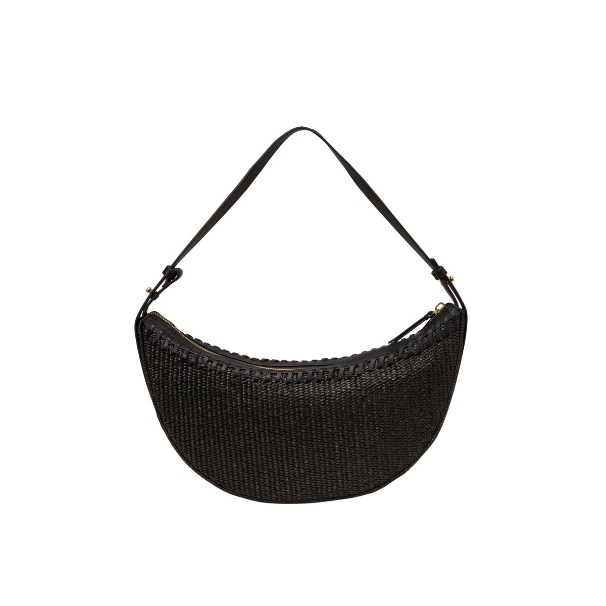 Sac à bandoulière en raphia avec détails élégants en cuir véritable noir, MARC O'POLO