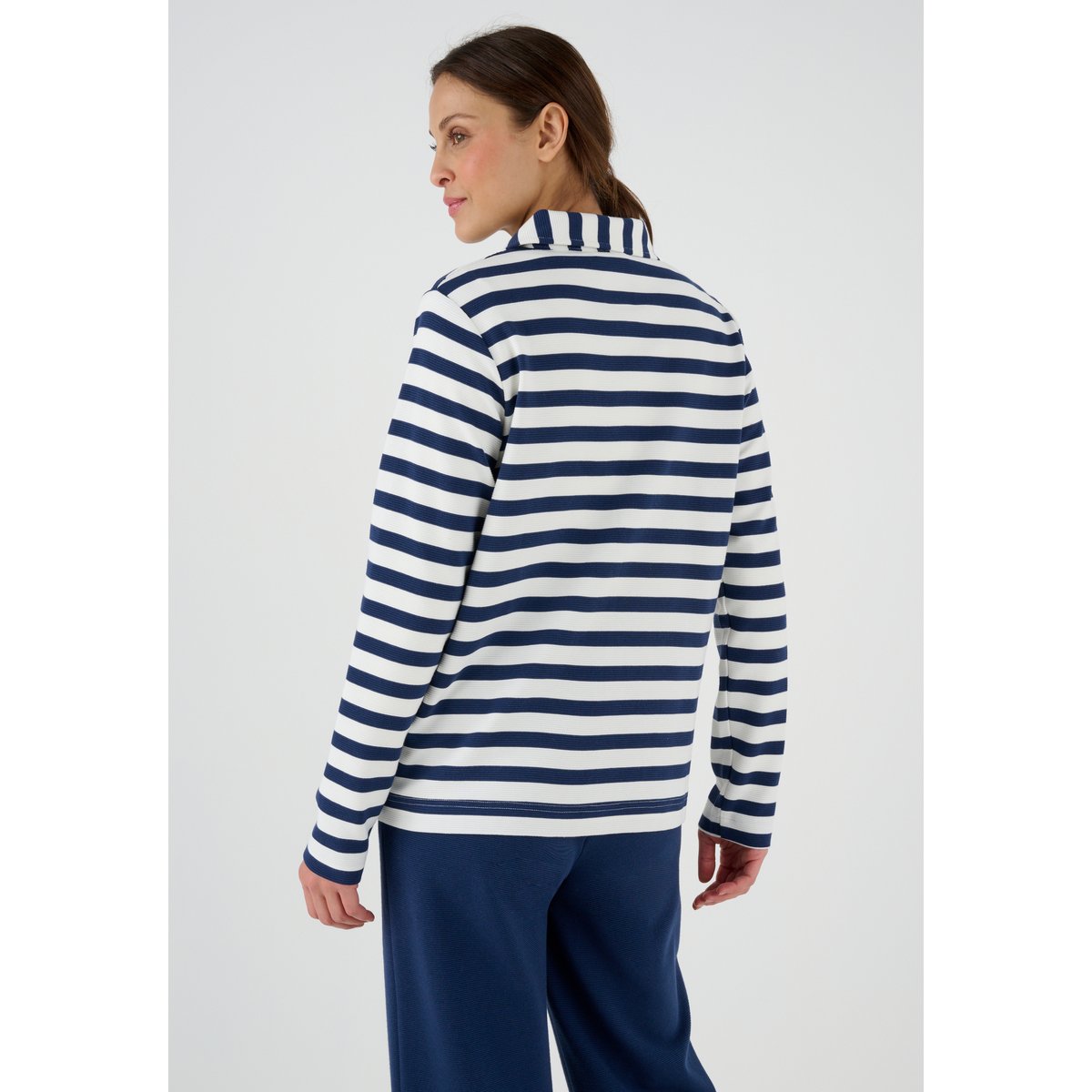 Veste de détente maille ottoman rayée blanc ecru rayé marine, DAMART
