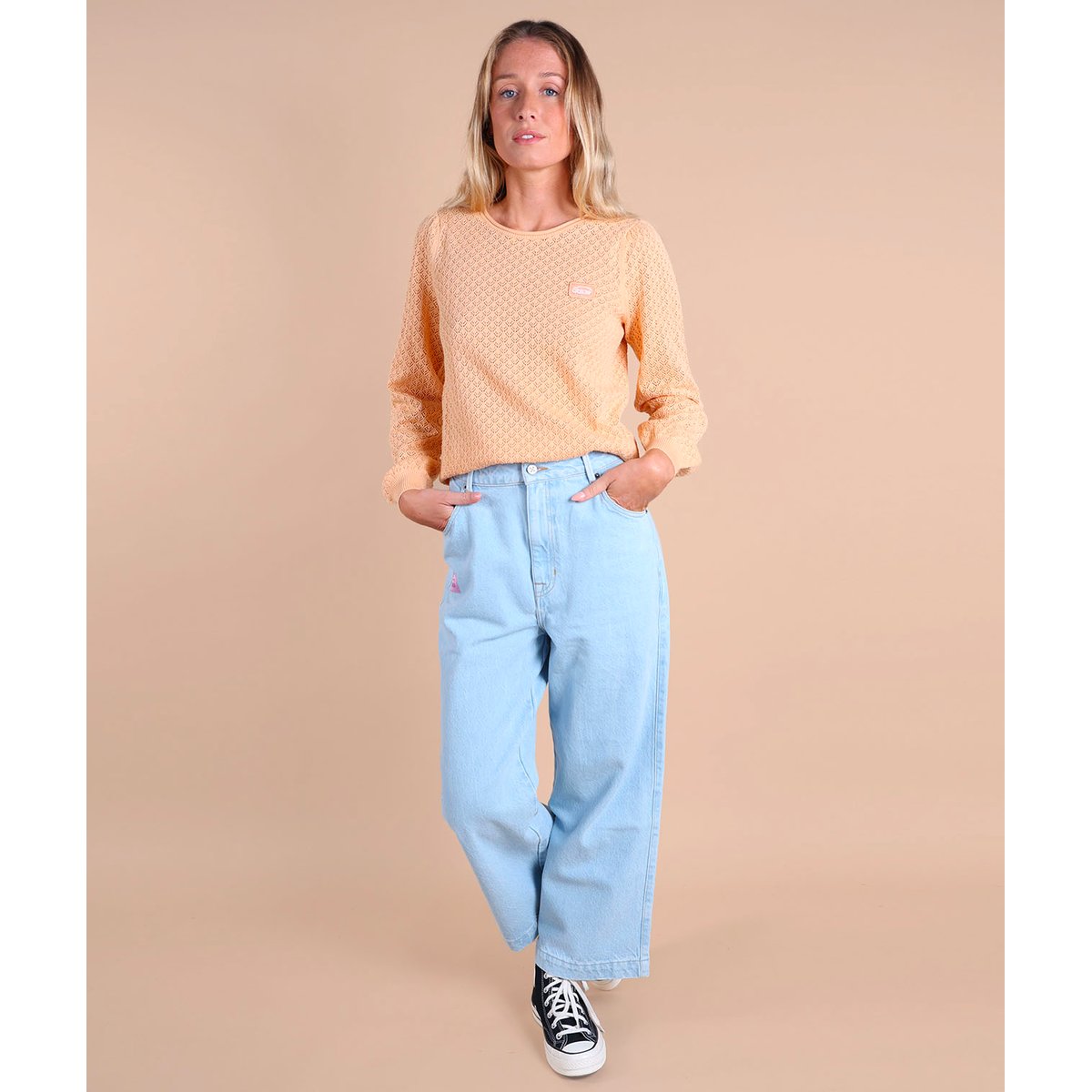 Pull col rond ajouré PIA light corail, OXBOW