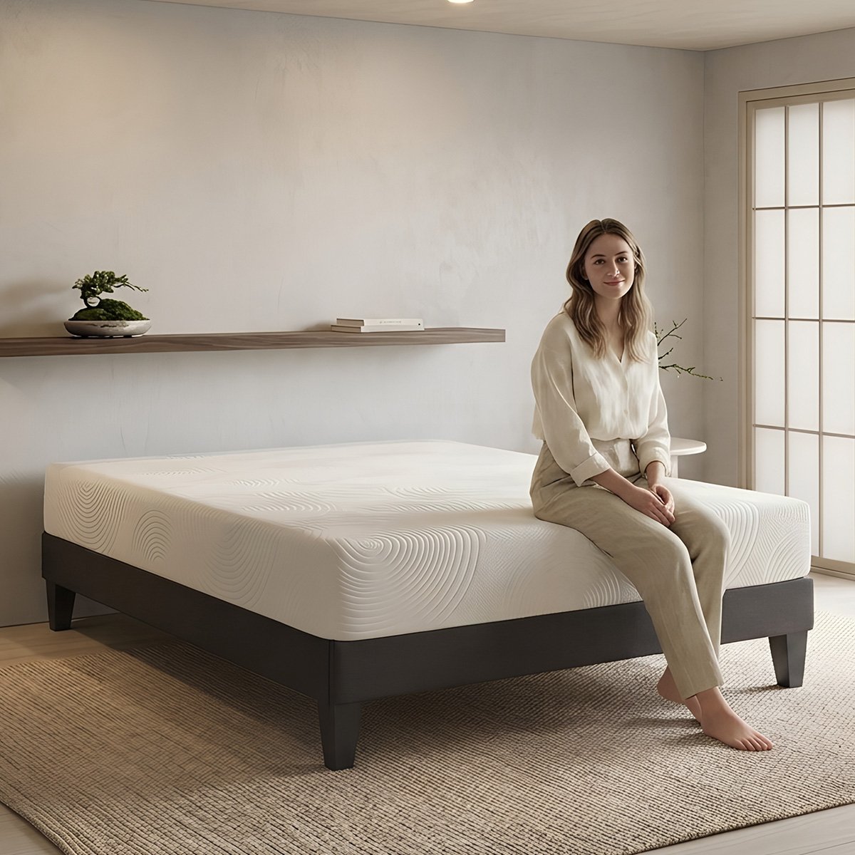 Matelas Hera - Mousse mémoire de forme - Fabriqué en France - 24 cm d'épaisseur - Accueil moelleux, soutien mi-ferme blanc, OLYMPE LITERIE