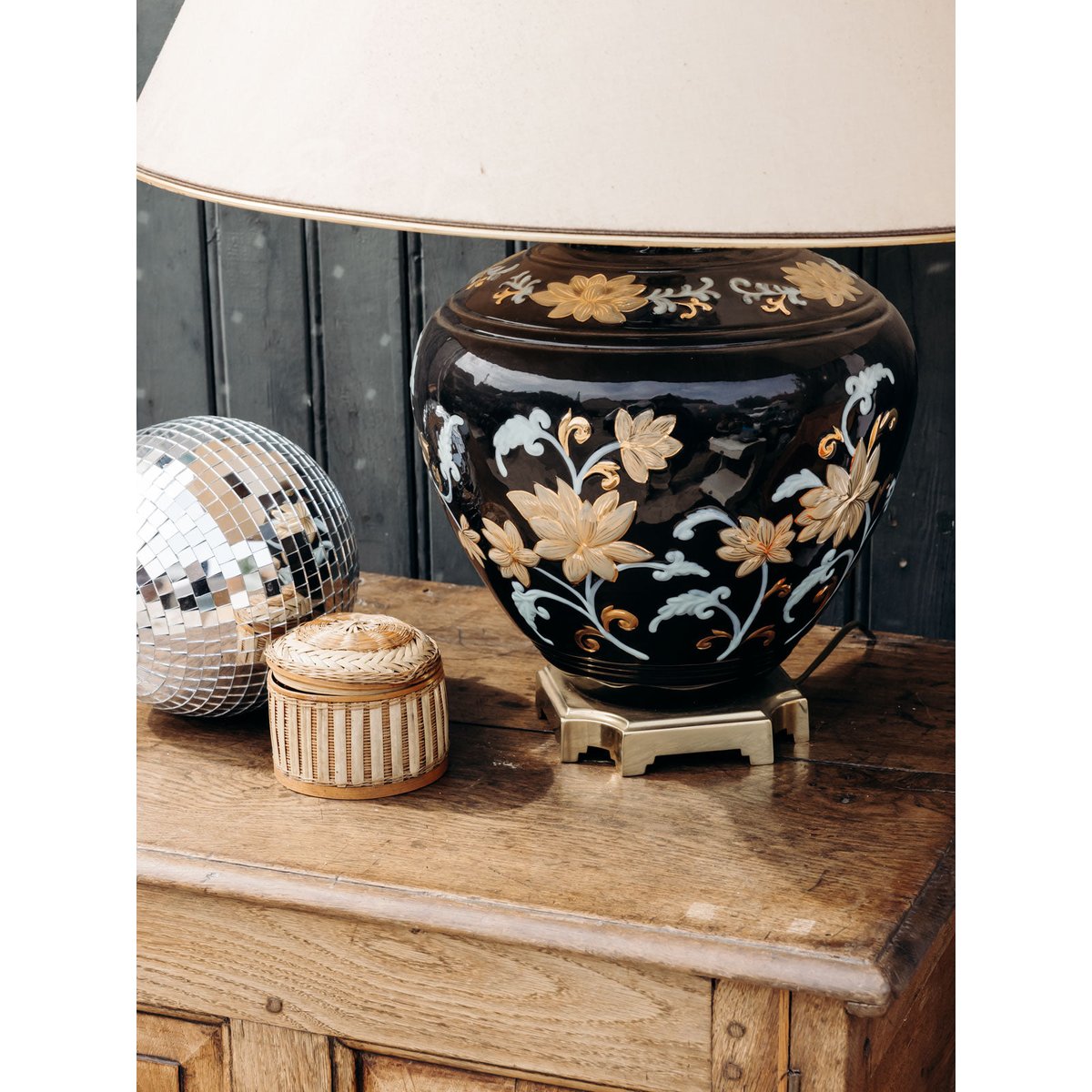 Lampe en céramique au motif floral Suzanne N°599 - Bon état multicolore, DEBONGOUT